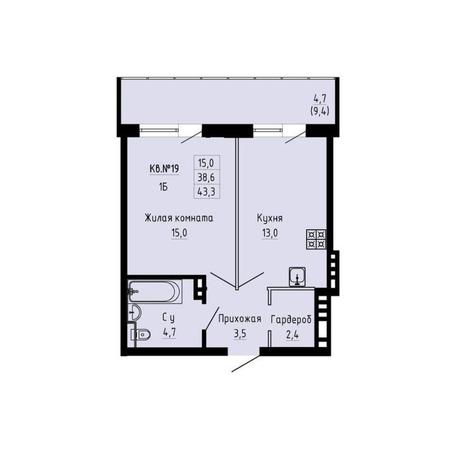 Вариант №13221, 1-комнатная квартира в жилом комплексе Родина