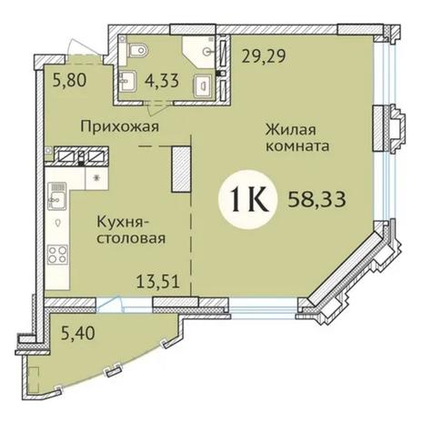 Вариант №6429, 2-комнатная квартира в жилом комплексе Приозерный