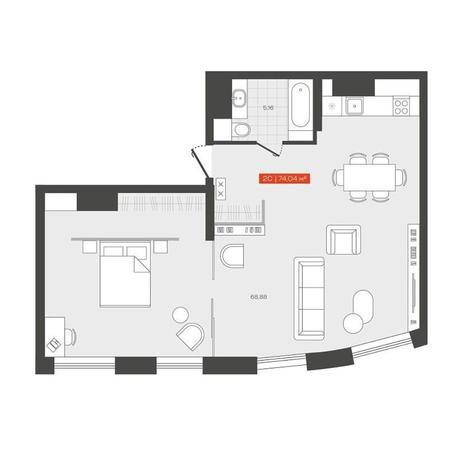 Вариант №13692, 1-комнатная квартира в жилом комплексе 