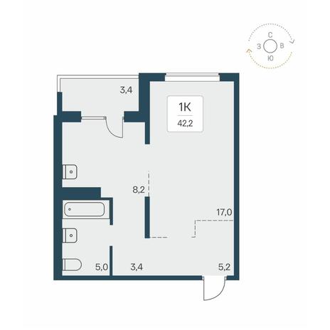 Вариант №13449, 1-комнатная квартира в жилом комплексе 