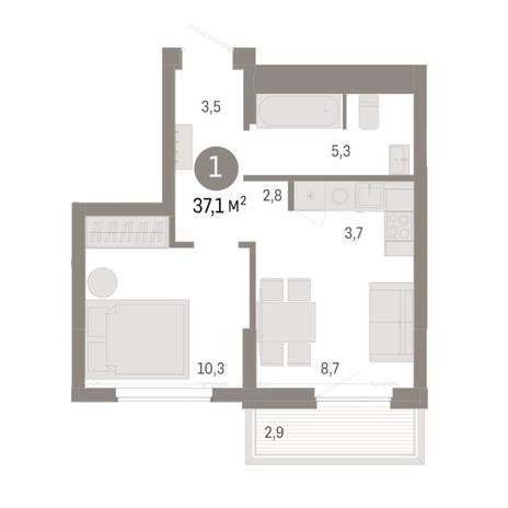 Вариант №8316, 1-комнатная квартира в жилом комплексе 
