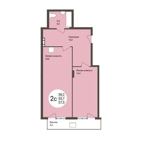 Вариант №4855, 2-комнатная квартира в жилом комплексе 
