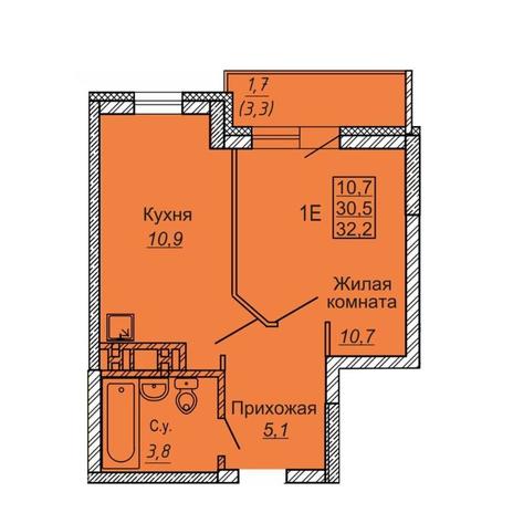 Вариант №10638, 1-комнатная квартира в жилом комплексе Акация на Кедровой