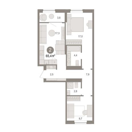 Вариант №14959, 2-комнатная квартира в жилом комплексе 19|56 Кварталы Телецентра