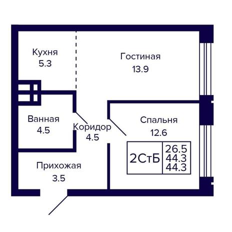 Вариант №16169, 2-комнатная квартира в жилом комплексе Freedom