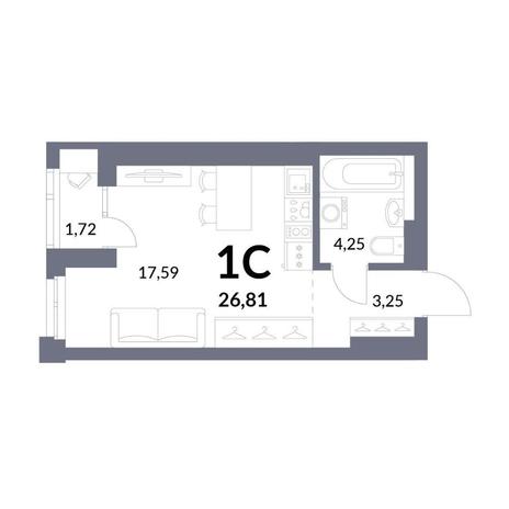 Вариант №12585, 1-комнатная квартира в жилом комплексе Горская лагуна