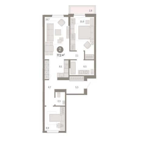 Вариант №8273, 3-комнатная квартира в жилом комплексе Спектр