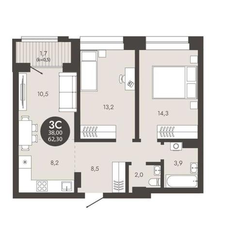 Вариант №15158, 3-комнатная квартира в жилом комплексе Сакура парк