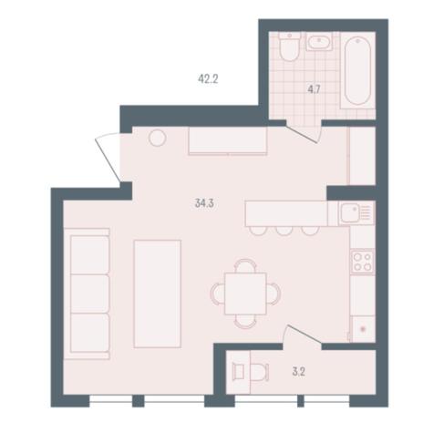 Вариант №5902, 1-комнатная квартира в жилом комплексе Родники
