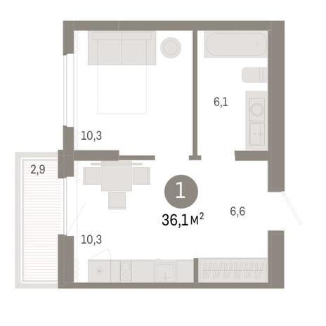 Вариант №8285, 1-комнатная квартира в жилом комплексе Акация на Кедровой