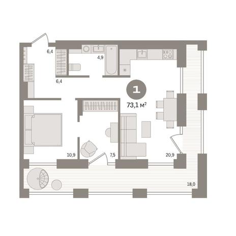 Вариант №14712, 1-комнатная квартира в жилом комплексе Тихомиров