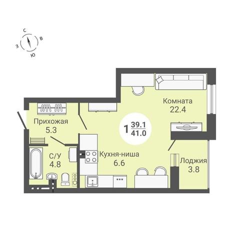 Вариант №10574, 1-комнатная квартира в жилом комплексе 