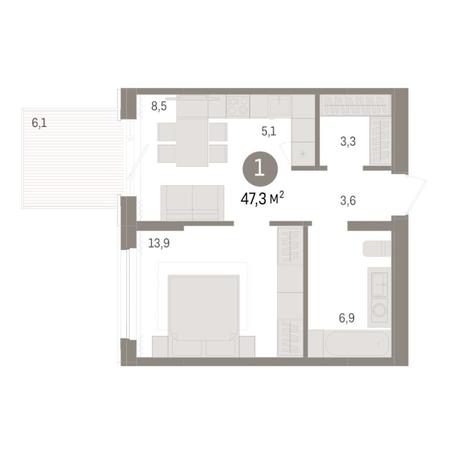 Вариант №8340, 2-комнатная квартира в жилом комплексе Приозерный