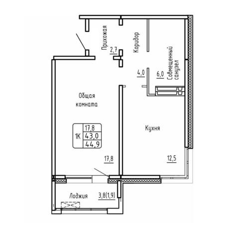 Вариант №17775, 1-комнатная квартира в жилом комплексе Самоцветы