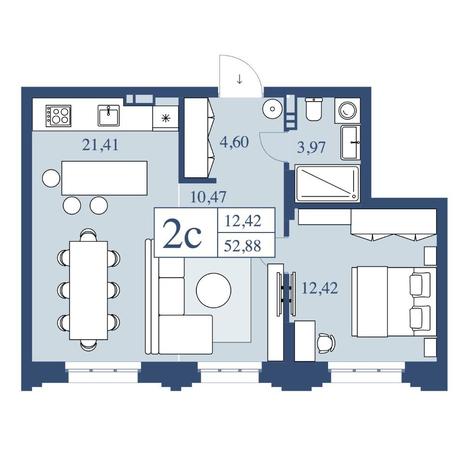 Вариант №7074, 2-комнатная квартира в жилом комплексе Авиатор