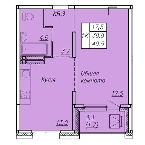 Вариант №7430, 1-комнатная квартира в жилом комплексе 