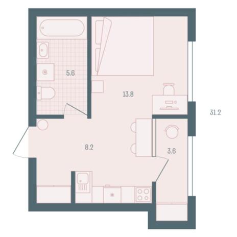 Вариант №5931, 1-комнатная квартира в жилом комплексе 