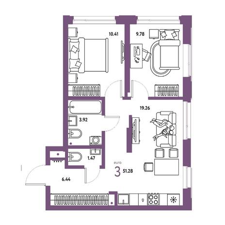 Вариант №15791, 3-комнатная квартира в жилом комплексе Академия