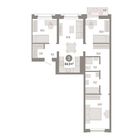 Вариант №14839, 3-комнатная квартира в жилом комплексе 