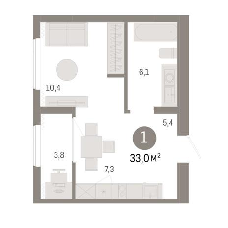 Вариант №8296, 1-комнатная квартира в жилом комплексе 