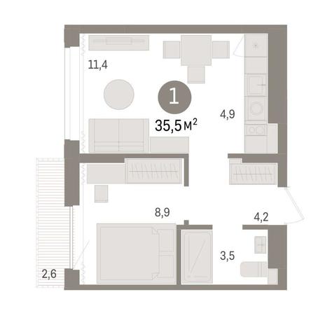 Вариант №9026, 1-комнатная квартира в жилом комплексе 