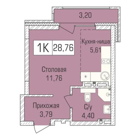 Вариант №7334, 1-комнатная квартира в жилом комплексе Дивногорский