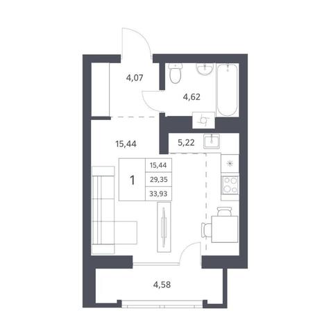 Вариант №11515, 1-комнатная квартира в жилом комплексе 