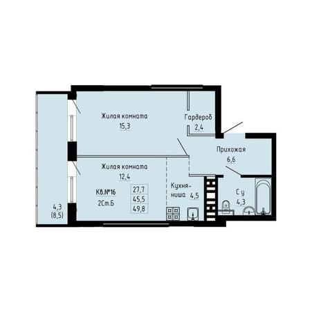 Вариант №13224, 2-комнатная квартира в жилом комплексе Приозерный