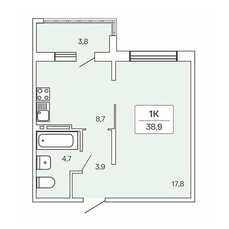 Вариант №8935, 1-комнатная квартира в жилом комплексе 
