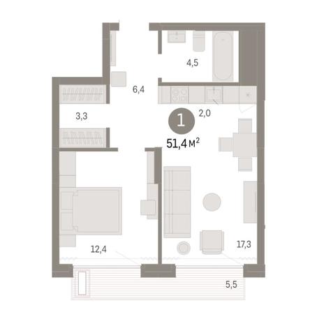 Вариант №8145, 2-комнатная квартира в жилом комплексе 