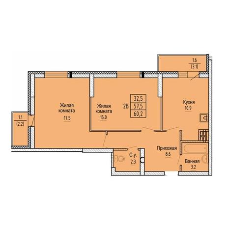 Вариант №10623, 2-комнатная квартира в жилом комплексе 