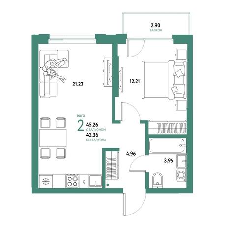 Вариант №15754, 2-комнатная квартира в жилом комплексе Флагман Холл