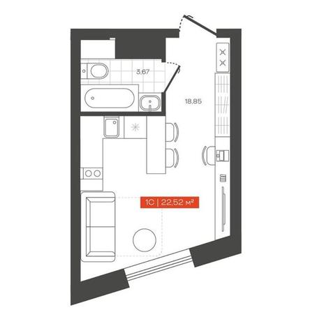 Вариант №13683, 1-комнатная квартира в жилом комплексе Просвещение