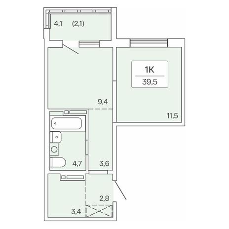 Вариант №7707, 1-комнатная квартира в жилом комплексе 
