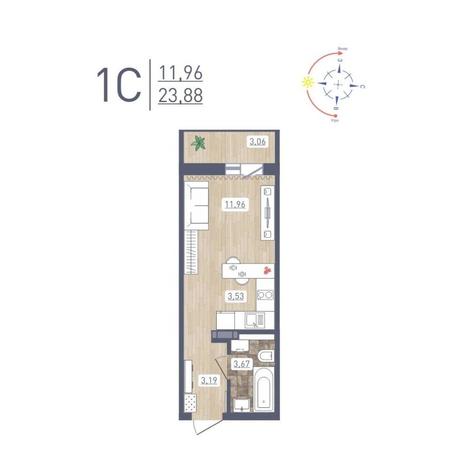 Вариант №12181, 1-комнатная квартира в жилом комплексе 