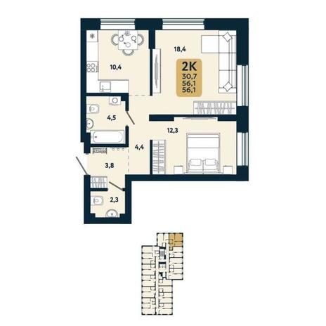 Вариант №15102, 2-комнатная квартира в жилом комплексе Первый на Есенина