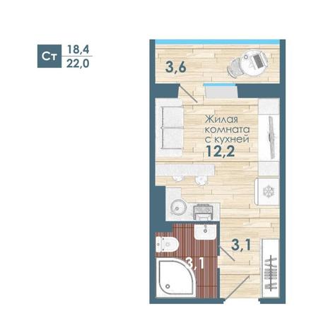 Вариант №12798, 1-комнатная квартира в жилом комплексе 