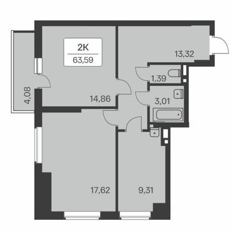 Вариант №8564, 2-комнатная квартира в жилом комплексе Галактика