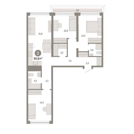 Вариант №14913, 3-комнатная квартира в жилом комплексе Авиатор