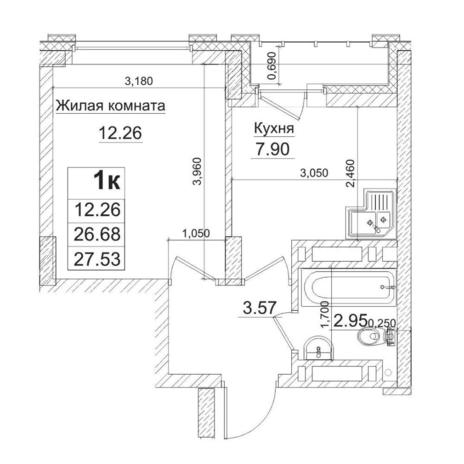 Вариант №14580, 1-комнатная квартира в жилом комплексе Tesla Park