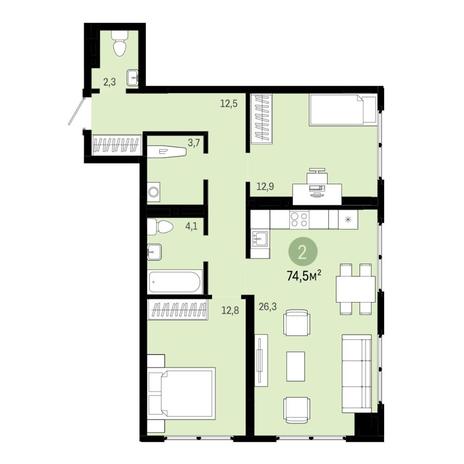 Вариант №6873, 3-комнатная квартира в жилом комплексе 