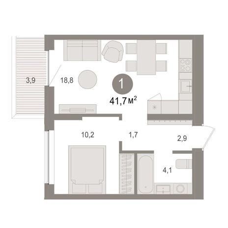 Вариант №14954, 1-комнатная квартира в жилом комплексе Акация на Кедровой