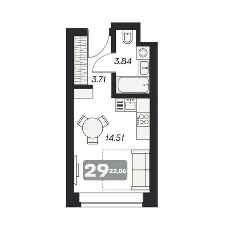 Вариант №11628, 1-комнатная квартира в жилом комплексе 