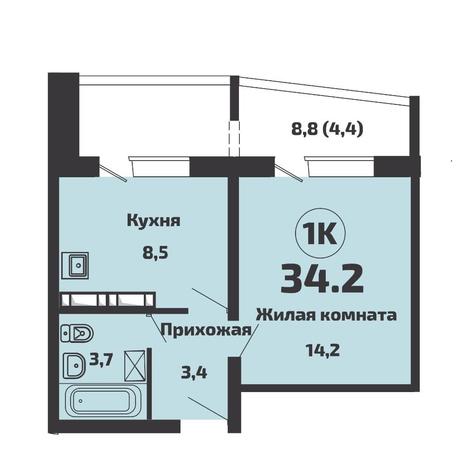 Вариант №11760, 1-комнатная квартира в жилом комплексе 