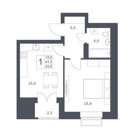Вариант №10341, 1-комнатная квартира в жилом комплексе 