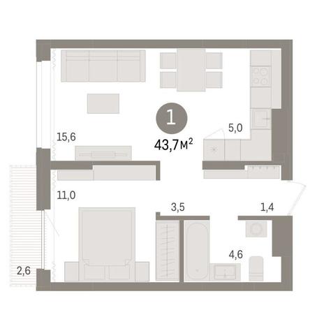 Вариант №8985, 1-комнатная квартира в жилом комплексе 