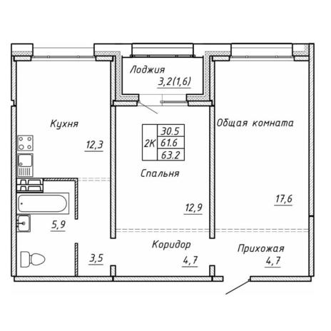 Вариант №17655, 2-комнатная квартира в жилом комплексе Гренландия