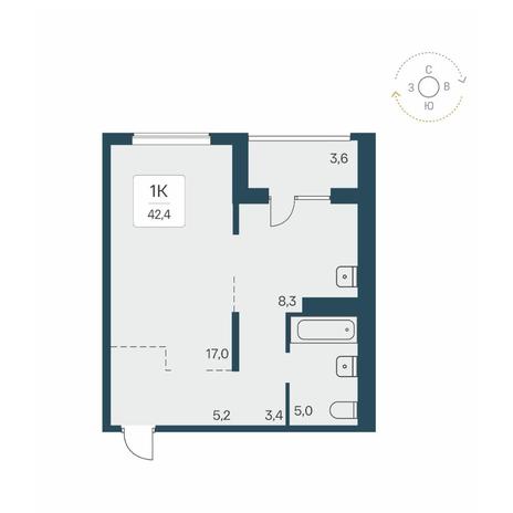 Вариант №13448, 1-комнатная квартира в жилом комплексе 