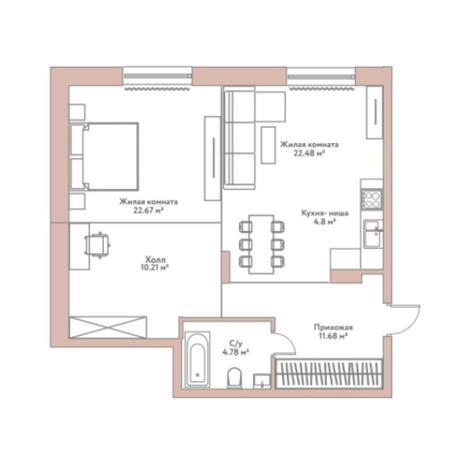 Вариант №5965, 2-комнатная квартира в жилом комплексе 