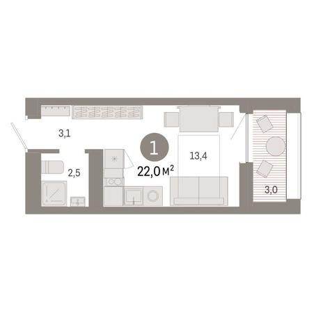 Вариант №14827, 1-комнатная квартира в жилом комплексе Тайгинский парк